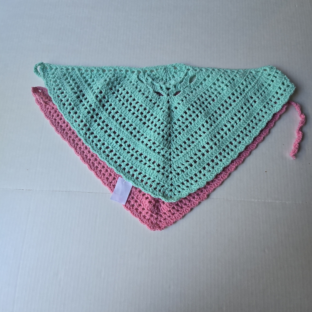 Crochet Triangle Bandana Bib in Mint and Pink